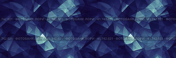 Beautiful abstract panoramic background. Mosaic ornament made of polygons in shades of blue. Wide texture background with seamless pattern. Great for design and header. Generative AI. Стоковое AI-изображение, AI-художник Андрей Степанов / Фотобанк Лори