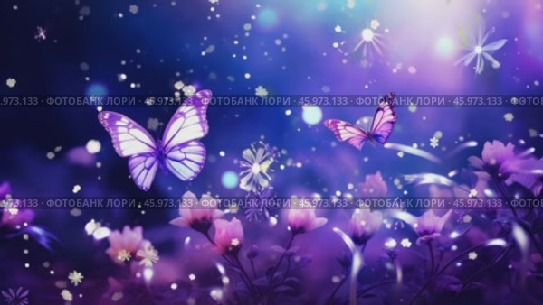 Beautiful bright summer spring background for bloggers or advertising with flying butterflies and fragrant flowers. Стоковое AI-видео, аниматор ALLA YURTAYEVA / Фотобанк Лори