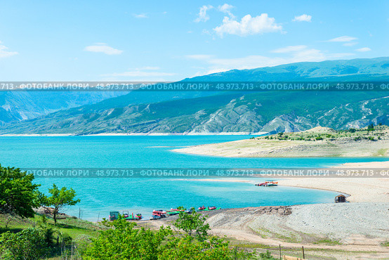 Beautiful landscape of the mountain Chirkey reservoir with azure water of the North Caucasus of Dagestan. Russia. Стоковое фото, фотограф Константин Лабунский / Фотобанк Лори