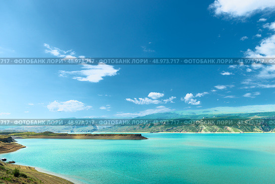 Beautiful landscape of the mountain Chirkey reservoir with azure water of the North Caucasus of Dagestan. Russia. Стоковое фото, фотограф Константин Лабунский / Фотобанк Лори