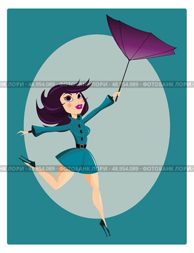 Beautiful pin up girl with flipped umbrella. Стоковая иллюстрация, агентство Ingram Publishing / Фотобанк Лори
