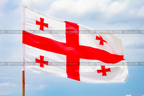 Beautiful view to waving flag of Georgia. Стоковое фото, фотограф Алексей Ширманов / Фотобанк Лори