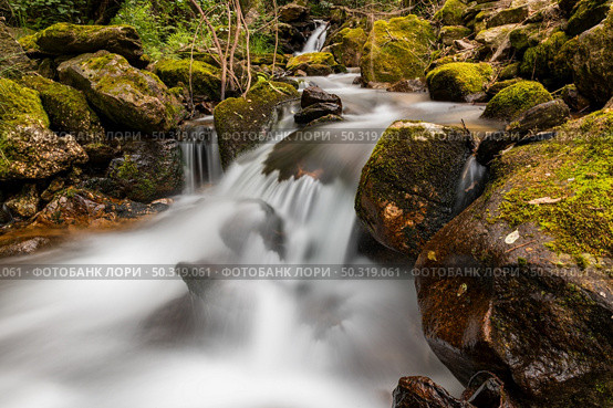 Beautiful water stream in Gresso river Portugal. Long exposure smooth effect. Стоковое фото, агентство Ingram Publishing / Фотобанк Лори