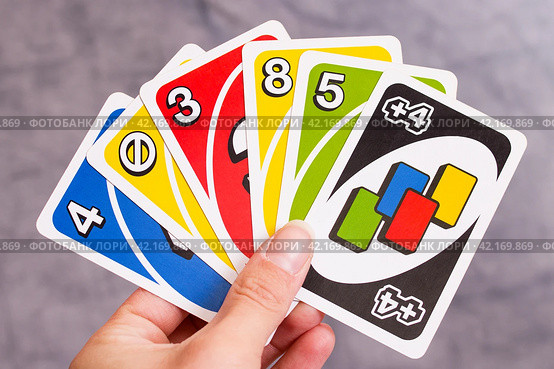 BELARUS, NOVOPOLOTSK - JANUARY 16, 2021: Uno cards close up. Редакционное фото, фотограф Аксенова Вера / Фотобанк Лори