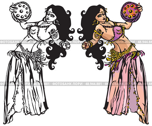 belly dance with tambourine (black and white and color pictures) Стоковая иллюстрация, агентство Ingram Publishing / Фотобанк Лори