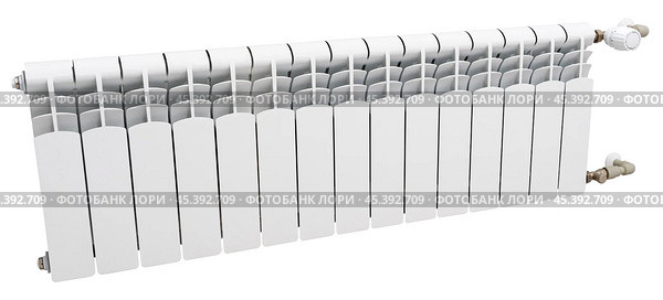 Белый радиатор отопления на белом фоне. White heating radiator on white background. Стоковое фото, фотограф Татьяна Д / Фотобанк Лори