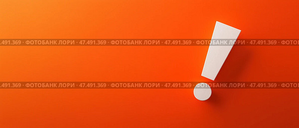 Белый восклицательный знак на оранжевом фоне. Стоковое AI-изображение, AI-художник Александр Жуков / Фотобанк Лори