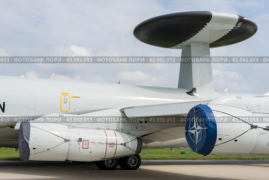 BERLIN - JUNE 07, 2024: The fragment of military aircraft Boeing E-3A Sentry AWACS. ILA Berlin Air Show 2024. Редакционное фото, фотограф Sergey Kohl / Фотобанк Лори