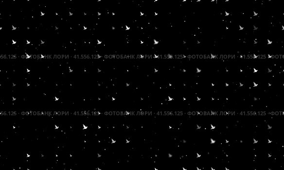 Бесшовный фоновый узор из равномерно расположенных символов белой птицы разного размера и непрозрачности. Иллюстрация на черном фоне со звездами. Стоковая иллюстрация, иллюстратор Карпенко Алексей / Фотобанк Лори