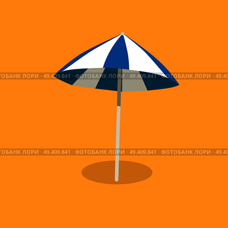 Big bicolor blue and white umbrella isolated on yellow background. Cartoon summer beach equipment vector illustration. Sun light protection in hot day. Attribute for holidays in hot countries.. Blue and White Sun Umbrella Isolated illustration. Стоковая иллюстрация, агентство Ingram Publishing / Фотобанк Лори
