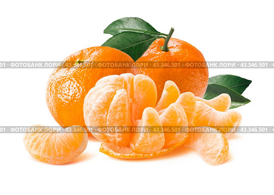 Big composition of mandarins and slices isolated on white background. Стоковое фото, фотограф Катерина Ковалева / Фотобанк Лори