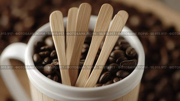 biodegradable coffee stirrers ai generated. Стоковое AI-изображение, AI-художник Vectorwin / Фотобанк Лори