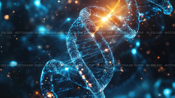 bioinformatics scanning DNA double helix ai generated. Стоковое AI-изображение, AI-художник Vectorwin / Фотобанк Лори