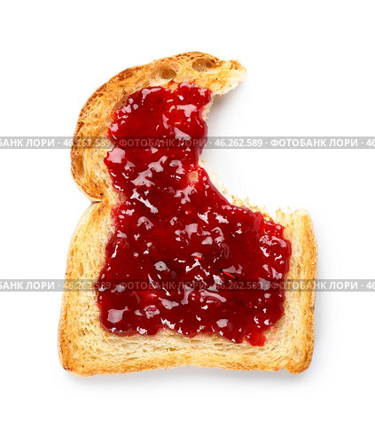 Bitten toast with jam on white background. Стоковое фото, фотограф Pixel_shot / Фотобанк Лори