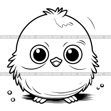 Black and White Cartoon Illustration of Cute Baby Chick Bird for Coloring Book. Стоковая иллюстрация, агентство Ingram Publishing / Фотобанк Лори