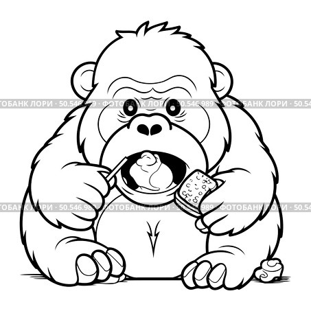 Black and White Cartoon Illustration of Gorilla or Monkey Mascot Character for Coloring Book. Стоковая иллюстрация, агентство Ingram Publishing / Фотобанк Лори