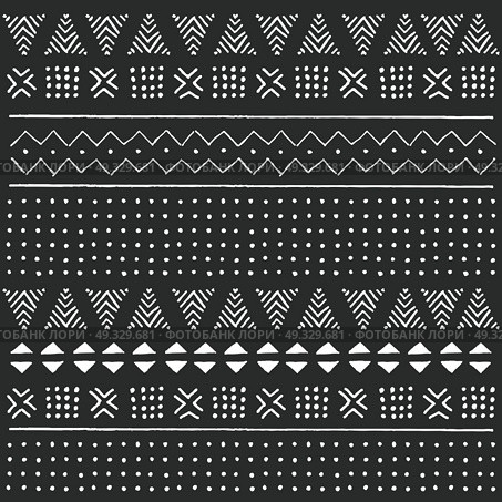 Black and white tribal ethnic pattern with geometric elements, traditional African mud cloth, tribal design, vector illustration . Стоковая иллюстрация, агентство Ingram Publishing / Фотобанк Лори