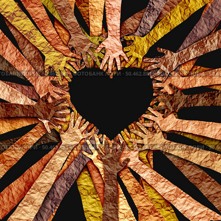 Black cultural or African Culture Love and Black History month awareness as diverse hands shaped as a heart for united diversity or multi-cultural partnership in a group of multicultural people connected together in respect as a support for teamwork and togetherness. Стоковое фото, агентство Ingram Publishing / Фотобанк Лори