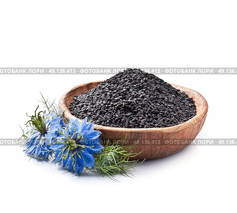 Black cumin seed with nigella flower. Стоковое фото, фотограф Волошина Мария Ивановна / Фотобанк Лори