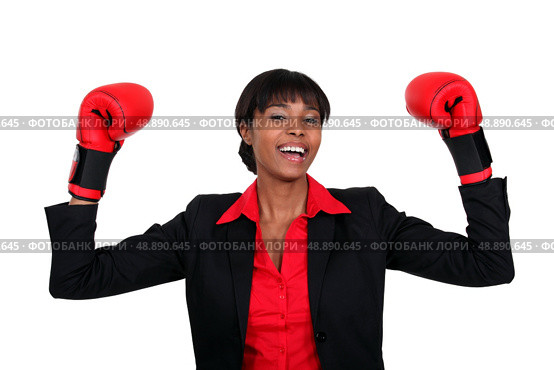 black lady with boxing gloves. Стоковое фото, агентство Ingram Publishing / Фотобанк Лори