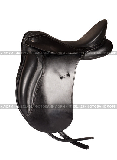 Black leather premium dressage saddle without stirrup. isolated. Стоковое фото, агентство Ingram Publishing / Фотобанк Лори