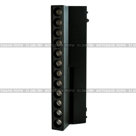 Black magnetic track light standing vertically, isolated on white background, suitable for catalog images, modern lighting design and architectural projects. Стоковое фото, фотограф Татьяна Терехина / Фотобанк Лори
