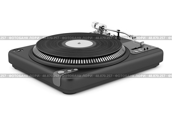 black turntable isolated on white background. Стоковое фото, агентство Ingram Publishing / Фотобанк Лори