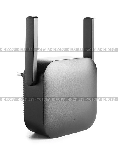 Black WiFi repeater isolated on white background. Стоковое фото, фотограф Pixel_shot / Фотобанк Лори