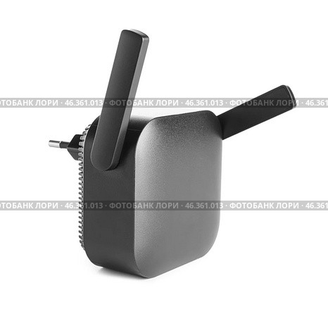 Black WiFi repeater isolated on white background. Стоковое фото, фотограф Pixel_shot / Фотобанк Лори
