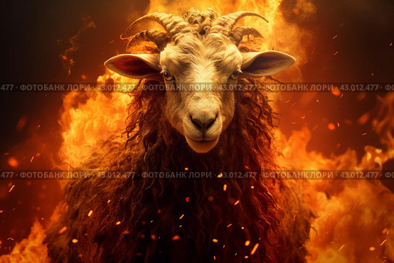Blazing Nightmare sheep with fire flames. Generate ai. Стоковое AI-изображение, AI-художник Иван Рябоконь / Фотобанк Лори