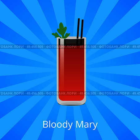 Bloody Mary cocktail containing vodka, tomato juice, and combinations of other spices and flavorings including parsley leaf vector illustration on blue. Bloody Mary Cocktail Containing Vodka Tomato Juice. Стоковая иллюстрация, агентство Ingram Publishing / Фотобанк Лори