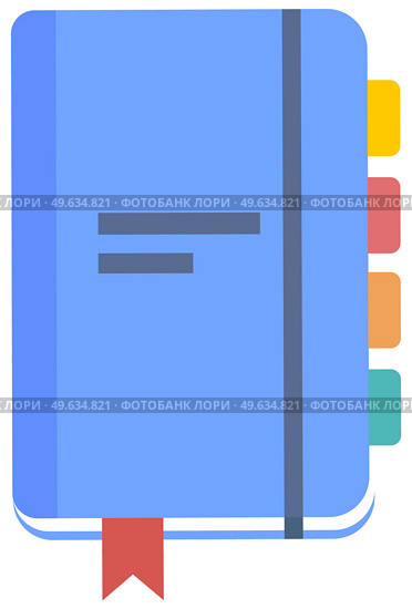 Blue blank empty notepad, notebook. Closed sketchpad with colored bookmarks, sheets of paper isolated. Attribute of study, business, education. Copybook to write information and messages, scrapbook. Blue blank empty notepad, notebook. Closed sketchpad with colored bookmarks, sheets of paper. Стоковая иллюстрация, агентство Ingram Publishing / Фотобанк Лори
