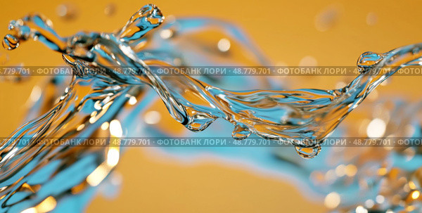Blue liquid flowing dynamically on yellow background, abstract concept. Стоковое AI-изображение, AI-художник Анастасия Золотницкая / Фотобанк Лори