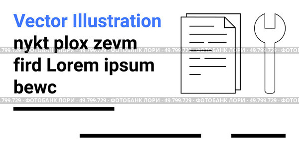 Blueprint layout featuring a wrench icon and a document with placeholder text. Ideal for technical manuals, business reports, educational content, DIY guides, construction, engineering, and software. Blueprint Document with Text and Wrench Icon for Technical and Business Concepts. Стоковая иллюстрация, агентство Ingram Publishing / Фотобанк Лори