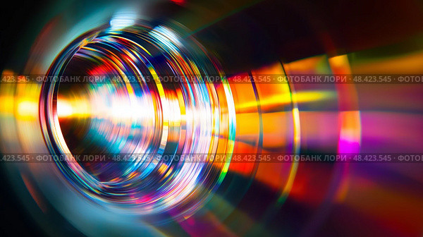 Blurred Rainbow Refraction Overlay Prism Light Effects with Holographic Flares & Disco Ball Textures. Световые эффекты с размытой радужной рефракцией и наложением призмы с голографическими бликами и текстурами диско-шаров. Стоковое AI-изображение, AI-художник Katsiaryna Repich / Фотобанк Лори