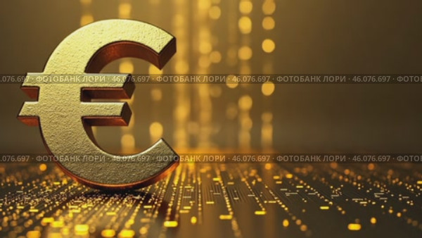 Большой золотой символ евро на светящемся фоне, финансовая тематика. Стоковое AI-видео, аниматор Анжелика Самсонова / Фотобанк Лори
