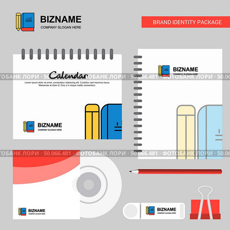 Book and pencil Logo, Calendar Template, CD Cover, Diary and USB Brand Stationary Package Design Vector Template. Стоковая иллюстрация, агентство Ingram Publishing / Фотобанк Лори