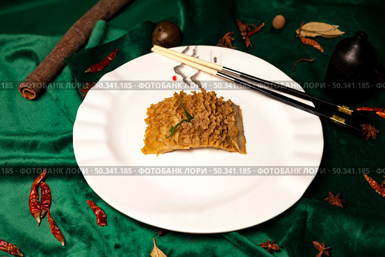 Braised Beef Tripe Served on White Plate at Chinese Restaurant. Стоковое фото, фотограф Aleksandr Golubev / Фотобанк Лори