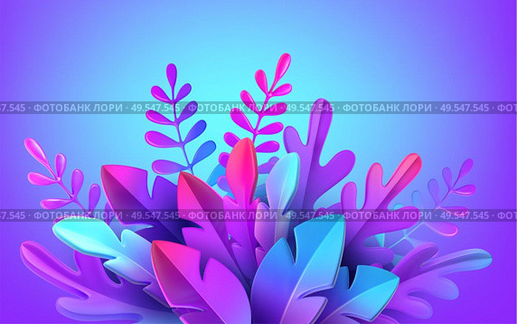 Bright stylish 3D foliage in the style of webdesign neomorphism. Template for advertising banner, flyer, flyer, poster, web page. Vector illustration EPS10. Bright stylish 3D foliage in the style of webdesign neomorphism. Template for advertising banner, flyer, flyer, poster, web page. Vector illustration. Стоковая иллюстрация, агентство Ingram Publishing / Фотобанк Лори