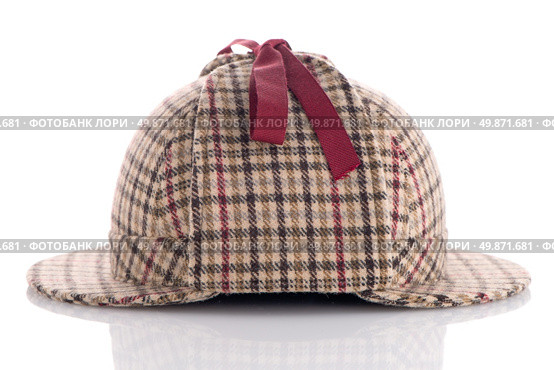 British Deerhunter or Sherlock Holmes cap on white background. Стоковое фото, агентство Ingram Publishing / Фотобанк Лори