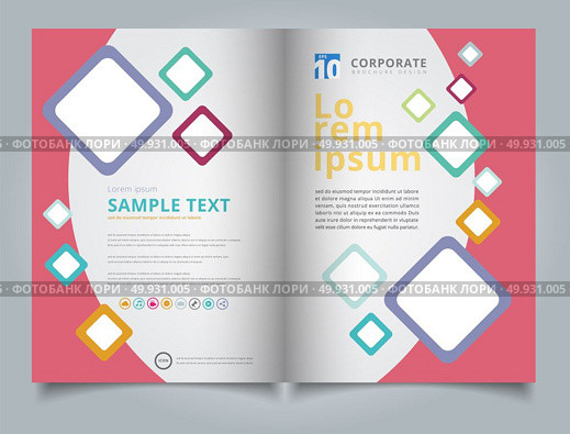 Brochure Template geometric squares colorful pastels rounded rectangle backgrounds simple text. Business book cover design. Annual report, Magazine, Poster, Corporate Presentation, Portfolio, Flyer, Banner, Website. Стоковая иллюстрация, агентство Ingram Publishing / Фотобанк Лори