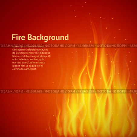 Burning hot flame campfire heat strokes realistic fire on red background vector illustration. Стоковая иллюстрация, агентство Ingram Publishing / Фотобанк Лори