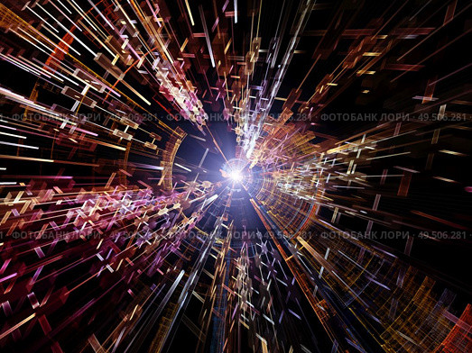 Burst of Technology. Bright math-generated abstract radial elements to illustrate concept of rapid expansion on the subject of science, education and technology. Стоковое фото, агентство Ingram Publishing / Фотобанк Лори