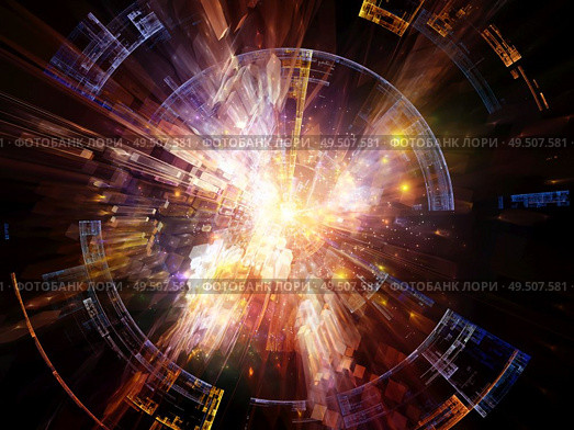 Burst of Technology. Bright math-generated abstract radial elements to illustrate concept of rapid expansion on the subject of science, education and technology. Стоковое фото, агентство Ingram Publishing / Фотобанк Лори