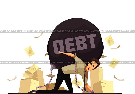 Business failure symbolic retro cartoon icon with kneeling businessmen chained to heavy debt burden vector illustration . Business Failure Debt Cartoon Icon . Стоковая иллюстрация, агентство Ingram Publishing / Фотобанк Лори