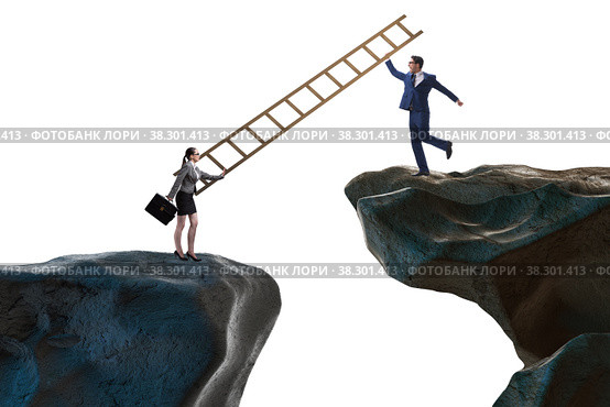 Business people helping to go over chasm. Стоковое фото, фотограф Elnur / Фотобанк Лори