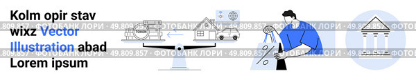 Business-related elements with VAT, financial documents, house and car, man with blueprint, government building icon. Ideal for finance, accounting, real estate, construction government taxation. Commercial elements including VAT, payment process, man with blueprint, and government building icon. Стоковая иллюстрация, агентство Ingram Publishing / Фотобанк Лори