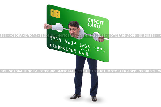 Businessman in credit card burden concept in pillory. Стоковое фото, фотограф Elnur / Фотобанк Лори