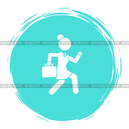 Businesswoman running in a hurry holding briefcase vector illustration, business woman rushing late white silhouette isolated on white, business concept in very busy, deadline or a lot of work to do. Businesswoman running in a hurry holding briefcase, business woman rushing late white silhouette. Стоковая иллюстрация, агентство Ingram Publishing / Фотобанк Лори