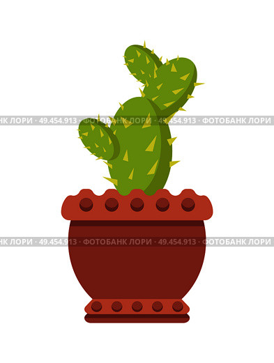 Cactus in clay pot indoor flowerpot with sharp spikes. Exotic evergreen plant from desert. House herbal in big pot isolated cartoon vector illustration. Cactus in Clay Pot Indoor Plant with Sharp Spikes. Стоковая иллюстрация, агентство Ingram Publishing / Фотобанк Лори